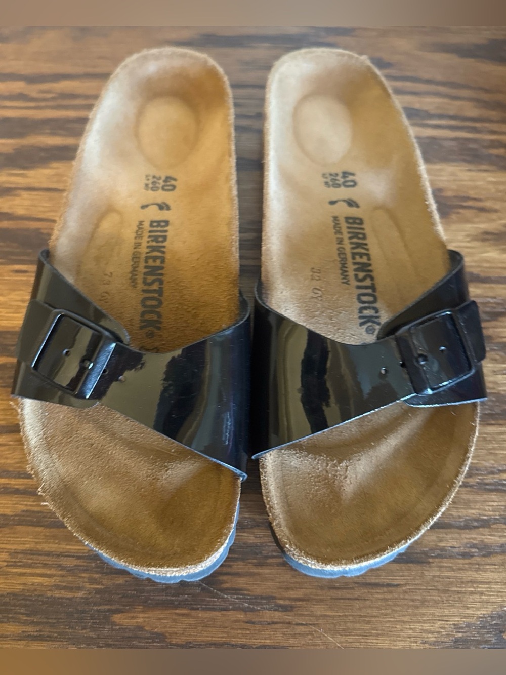 Birkenstock Black Patent Leather Madrid Single Strap Sandals size 9US/ 40EU